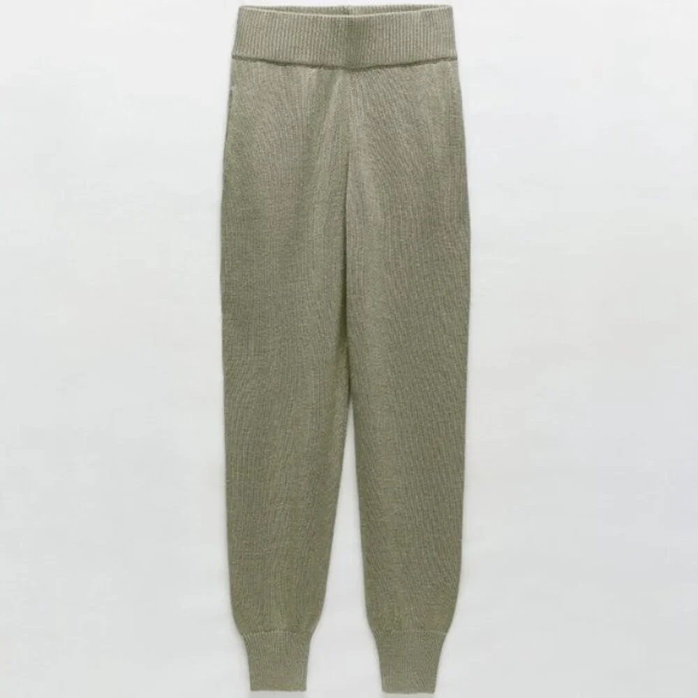 Green Zara Linen Blend Elastic Waist Knit Lounge Joggers Pants (NWT)
